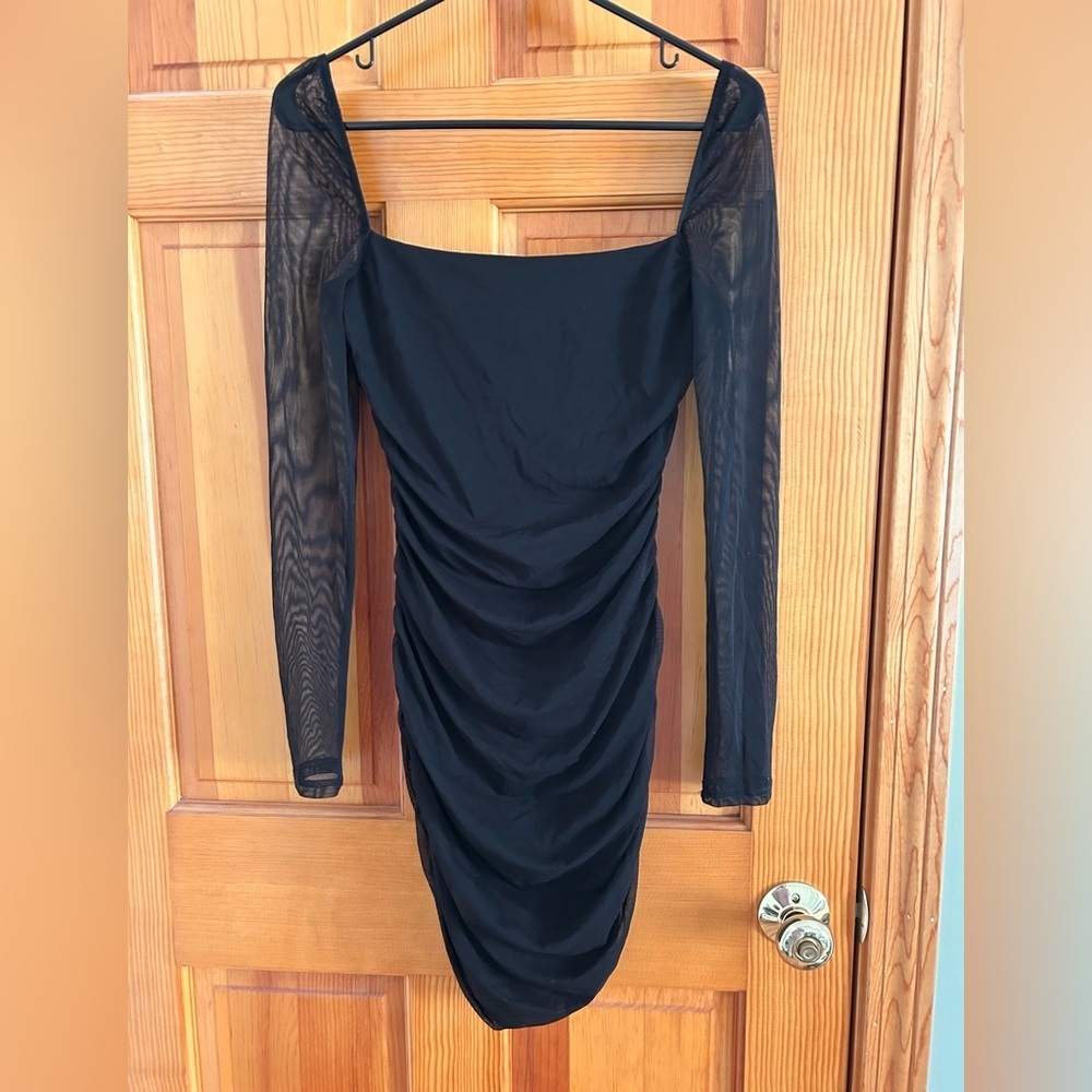 Princess Polly Charvi Mesh Long Sleeve Mini Dress Black - Picture 3 of 5